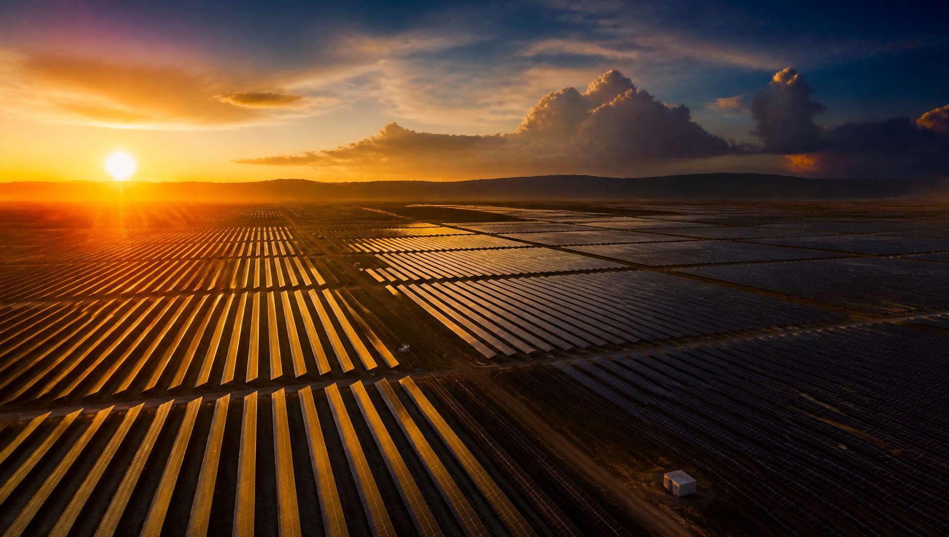 Utility-scale solar infrastructure at golden hour